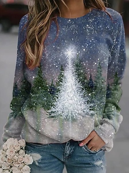 

Christmas Tree Casual Loosen Cotton Blends Sweatshirt, As picture, Hoodies & Sweatshirts