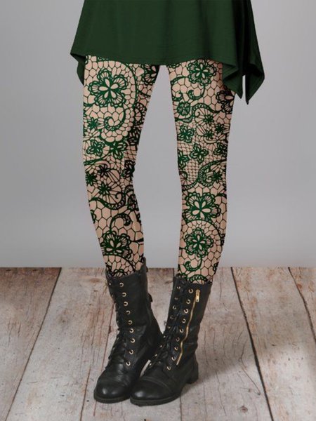 

Casual Plus Size Printed Pants, Green, Leggings