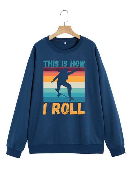 

Unocis Fun Pattern Printed Round Neck Long-sleeved Sweatshirt, Royal blue, Sweatshirts