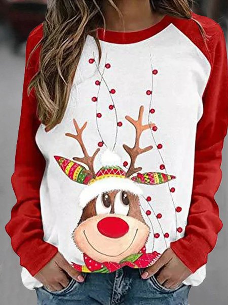 

Casual Crew Neck Christmas Sweatshirt, Red, Hoodies & Sweatshirts