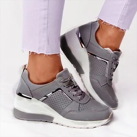 

Formale Bloccare Tacco Pelle Scarpe da Ginnastica, Grigio chiaro, Shoes