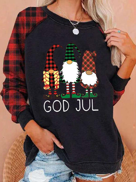 

Crew Neck Casual Christmas Snowman Sweatshirt, Black, Hoodies & Sweatshirts