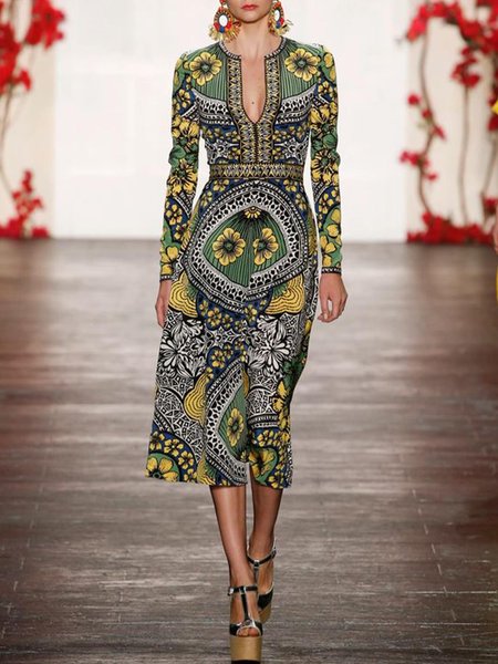 

Gorgeous Regular Fit V Neck Midi Dress, Green, Midi Dresses