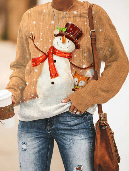 

Casual Christmas Snowman Long sleeve Sweatshirt, Light brown, Hoodies & Sweatshirts