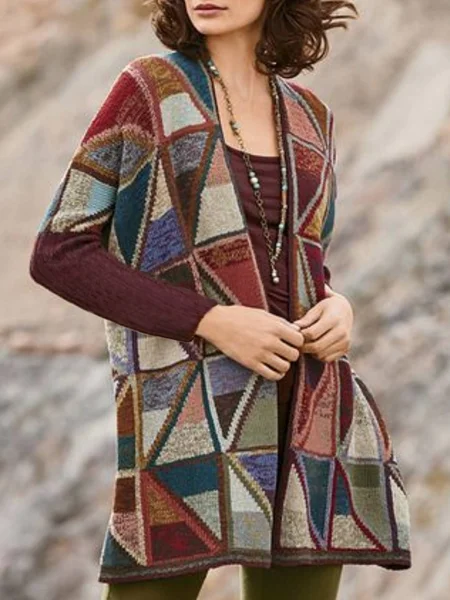 

Regular Fit Geometric Casual Outerwear, Multicolor, Outerwear