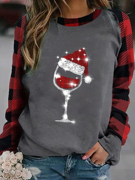 

Merry Christmas wine glass Crew Neck Casual Shirts & Tops, Gray, Hoodies&Sweatshirts