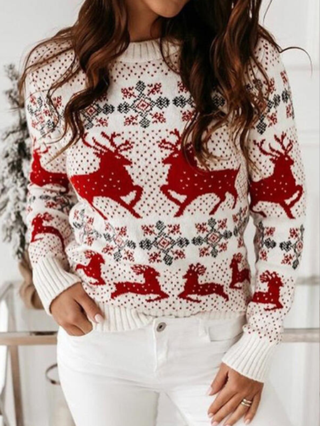 

Christmas Casual Household Daily Vintage Crew Neck Loosen Boho Sweater, Multicolor, Sweaters