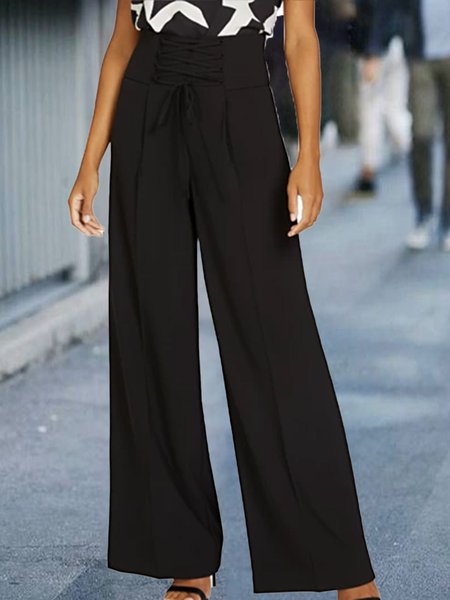 

Regular Fit Pants, Black, Wide Leg Pants