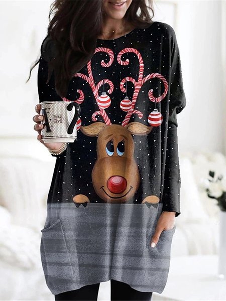 

Casual Christmas Snowman Shirts & Tops, Black gray, Tops