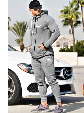 

Men's Animal Pattern Sports And Leisure Two-piece Suit, Light gray, Two-pieces