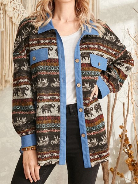 

Vintage Casual Jacquard Vacation Outerwear, Multicolor, Outerwear