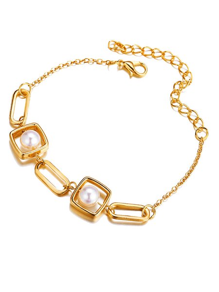 

Vintage Pearl Geometric Alloy Bracelet, As picture, Bracelets