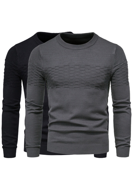 

Crew Neck Long Sleeve Cotton Sweater, Deep gray, Sweater