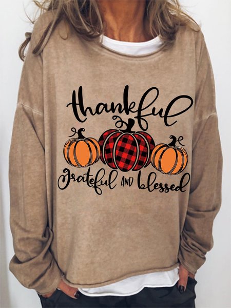 

Thankful Grateful And Blessed Casual Cotton Blends Sweatshirts, Light brown, Hoodies&Sweatshirts