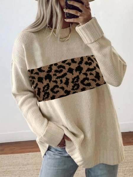 Casual Long Sleeve Crew Neck Sweater, Multicolor, Knitwear & Sweaters