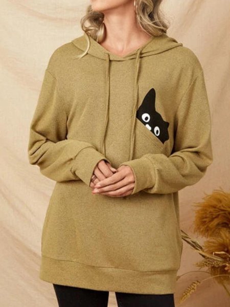 

Cat Off Shoulder Pockets Loosen Hooded Sweatshirt, Camel, Sweatshirts & Hoodies