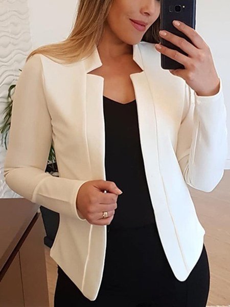 

Plain Regular Fit Flat Collar Outerwear, White, Coats & Jackets