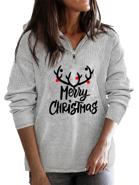 

Loosen V Neck Casual Sweatshirt, Light gray, Hoodies & Sweatshirts