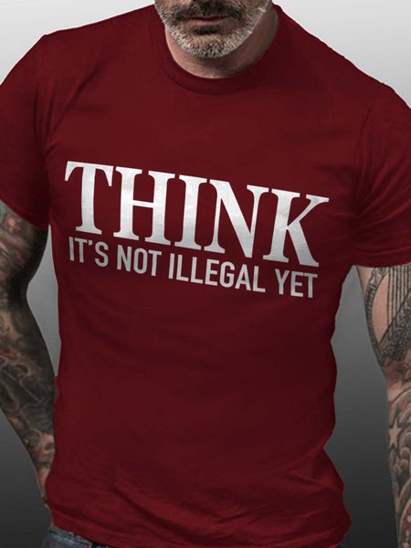 

Think It's Not Illegal Yet Cotton Blends Short Sleeve Casual T-shirt, Red, T-shirts