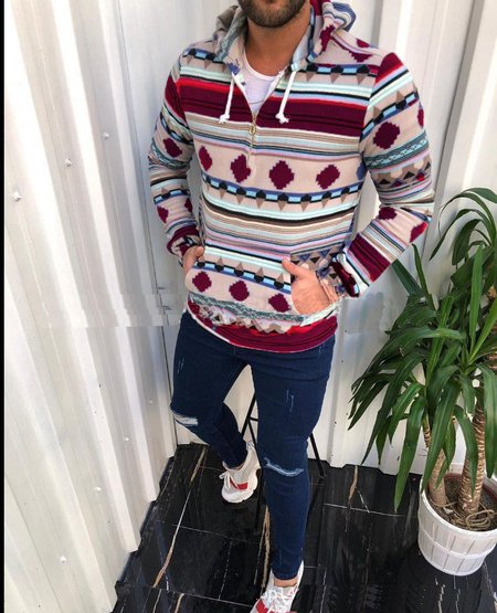 

Long Sleeve Cotton Hooded Sweatshirt, Wine red, Hoodies