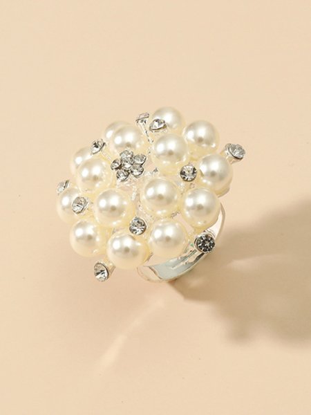 

Elegant Women Pearl Rhinestone Split Joint Ring, Silver, Rings