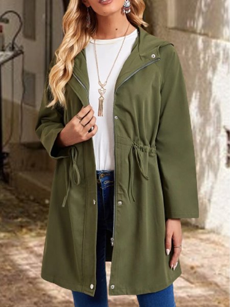 

Loosen V Neck Solid Outerwear, Green, Jackets