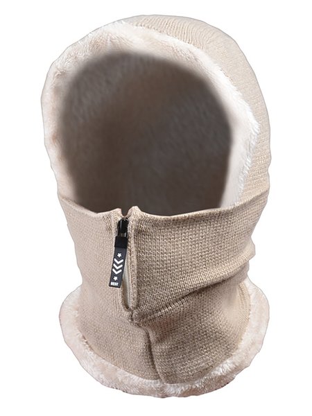 

Simple Zipper Knitted Warm Hat And Scarf, Beige, Hats