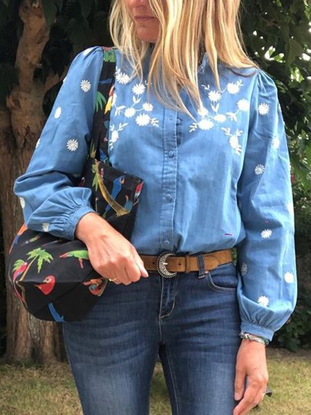 

Vintage Casual Floral Loosen Shirts & Tops, Blue, Shirts & Blouses