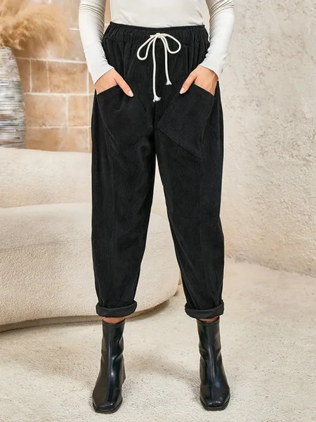 

Plain Loosen Pants, Black, Pants