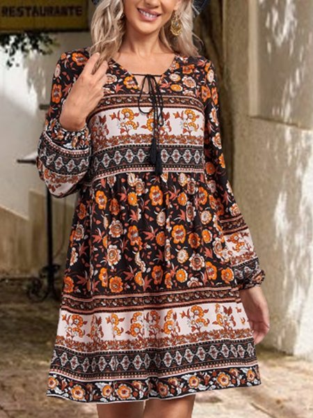 

Printed Lady V Neck Dresses, Multicolor, Floral Dresses