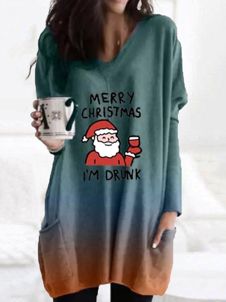 

Christmas Xmas Plus Size Long Sleeve Casual Printed Shirts & Tops, Multicolor, T-Shirts
