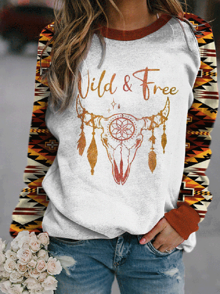 

Vintage Crew Neck Tribal Loosen Sweatshirt, White, Hoodies & Sweatshirts