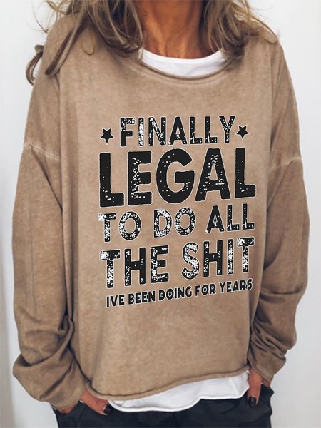 

Funny text print round neck long-sleeved sweatshirt, Brown, Hoodies&Sweatshirts