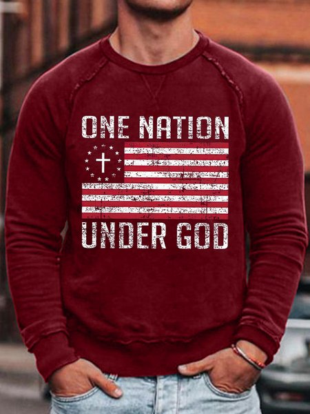 

One Nation Under God Men's Crew Neck Long Sleeve Sweatshirt, Red, Hoodies&Sweatshirts