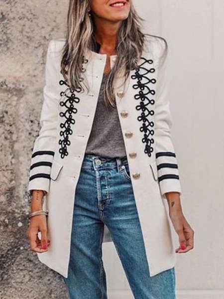 

Collarless Vintage Regular Fit Outerwear, White, Coats