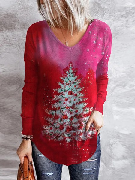 

Cotton Blends V Neck Cartoon Shirts & Tops, Red, T-Shirts