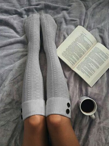 

Plain Casual Vintage Button Warm Socks, Gray, Socks