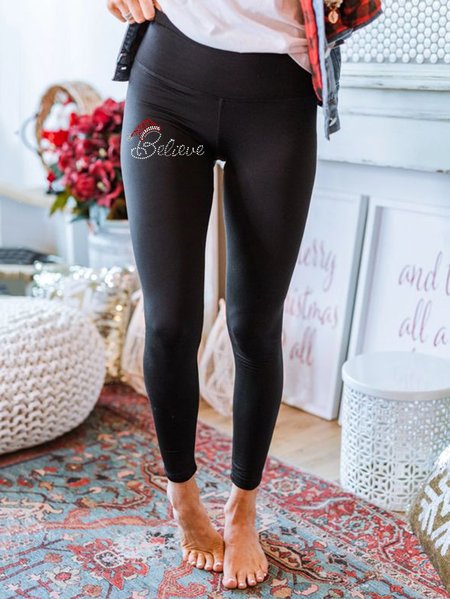 

Christmas Loosen Plain Pants, Black, leggings