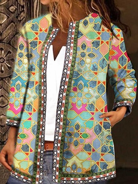 

Geometric Casual Outerwear, Multicolor, Outerwear
