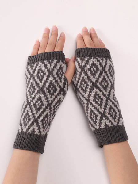 

Simple Diamond Acrylic Fingerless Gloves, Deep gray, Women Gloves