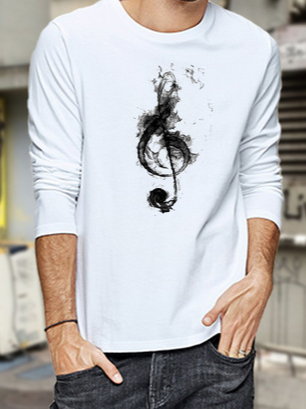 

Cotton Long Sleeve Crew Neck Shirts & Tops, White, T-shirt