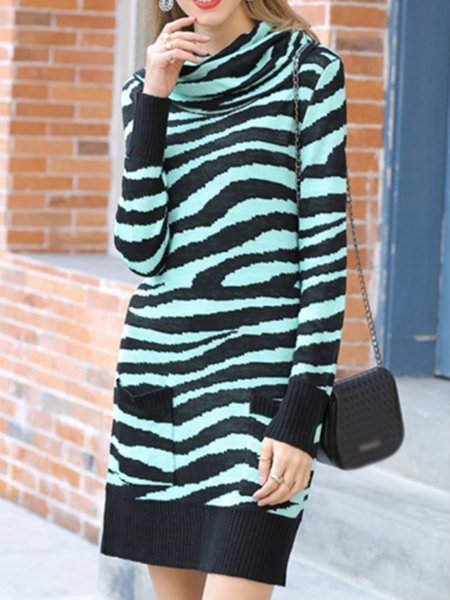 

High Neck Mini Dresses Date Casual Dress, As picture, Mini Dresses