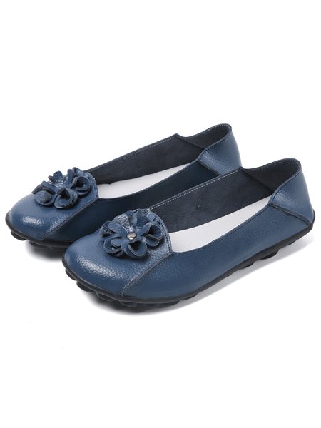 Elegant Three-dimensional Flower Flat Shoes, Dark blue, Flat & Loafers
