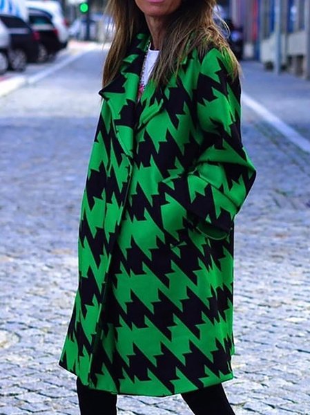 Holiday Daily Geometric Print Long Sleeve Lapel Collar Pocket Outerwear, Green, Coats