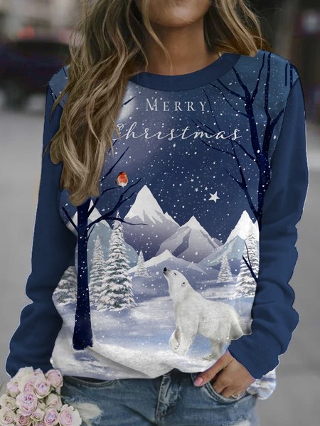 

Christmas print round neck long-sleeved sweatshirt, As picture, Hoodies&Sweatshirts