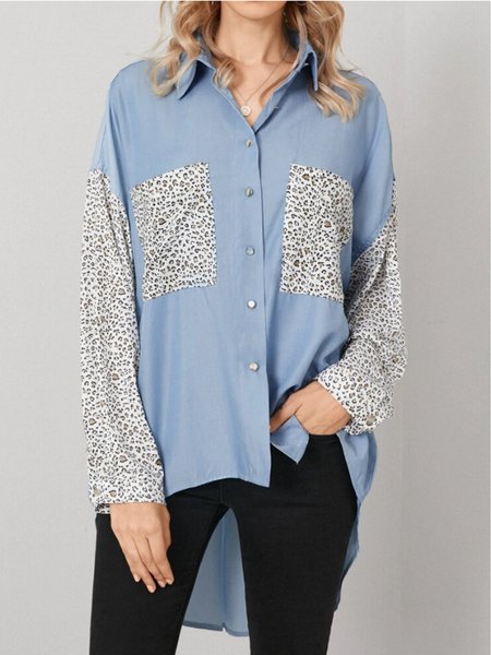 

Elegant Cotton Blends Loosen Casual Shirts & Tops, Blue, Shirts & Blouses