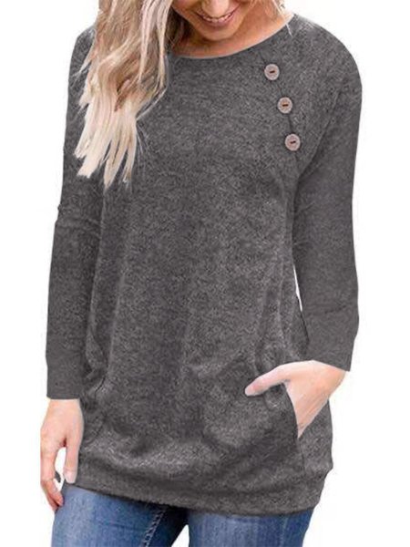 

Vintage Solido Maniche Lunghe Camicie & Top, Grigio scuro, Blouses & Shirts