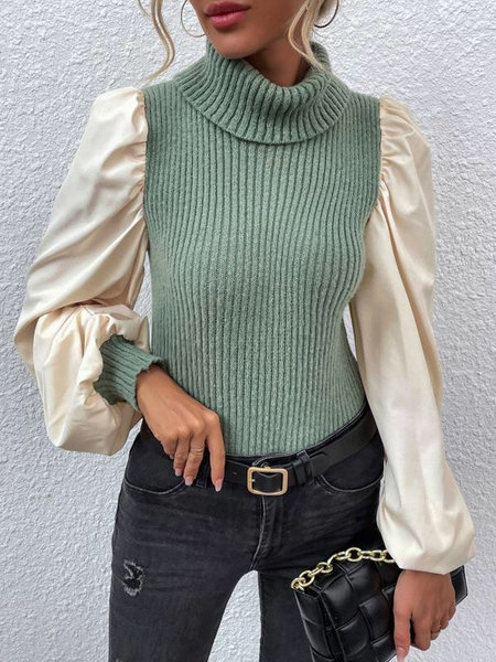 

Casual Household Daily Vintage Plain Wool-Mix Fabric High Neck Sweater, Green, Sweatshirts & Hoodies