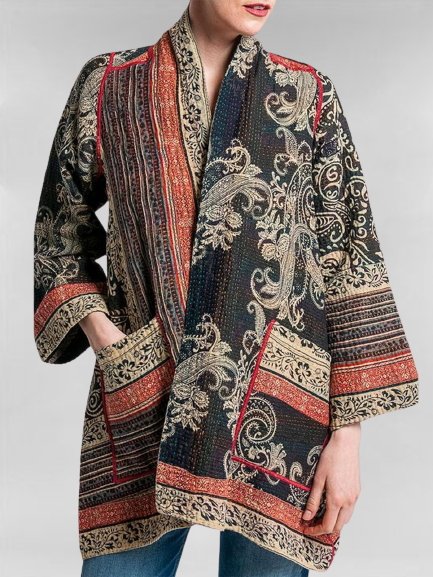 

Vintage Color-block Geometric Printed Long Sleeves Plus Size Casual Jackets, Multicolor, Outerwear