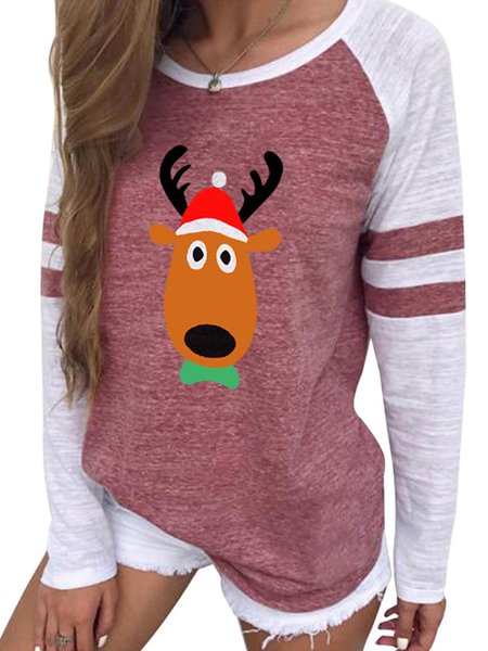 

Christmas Snowman Crew Neck Casual Shirts & Tops, Red, T-Shirts